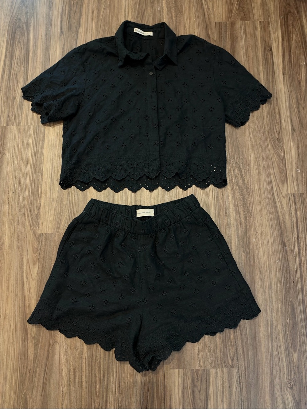 Abercrombie & Fitch Black Eyelet High-Waist Shorts and Matching Top
